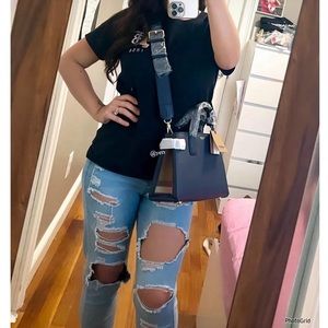 Burberry small Navy Blue Banner House Check satchel/ shoulder bag/ crossbody bag